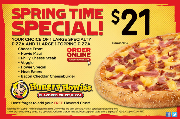 Hungry Howie's Pizza: $21 2 Pizza Deal Printable Coupon