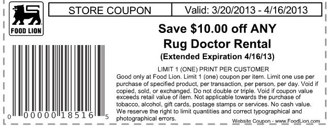 Food Lion: $10 off Rug Doctor Printable Coupon