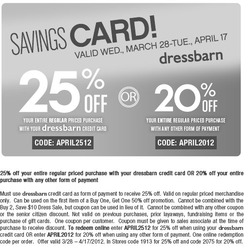 DressBarn: 20% off Printable Coupon