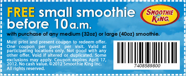 Smoothie King: Free Small Smoothie Printable Coupon