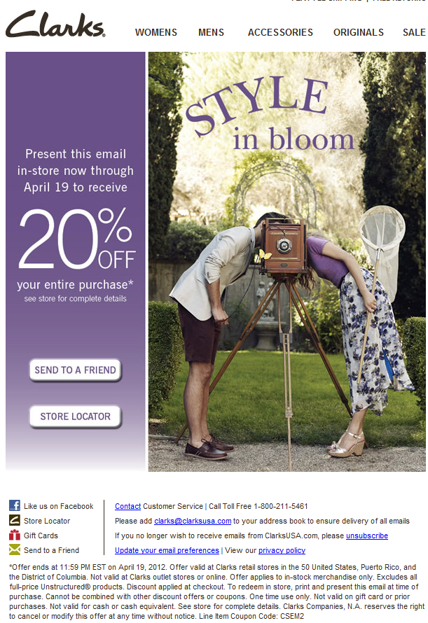Clarks Promo Coupon Codes and Printable Coupons