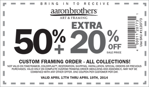 Aaron Brothers: 50% off + 20% off Framing Printable Coupon