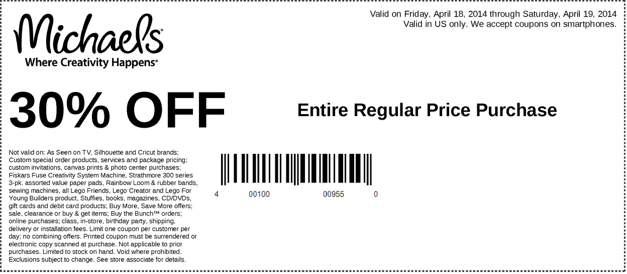 Michaels: 30% off Printable Coupon