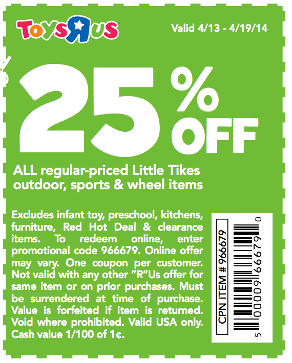 Toys R Us: 25% off Little Tikes Printable Coupon