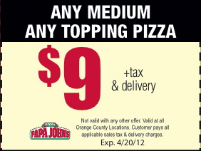 Papa John's: $9 Medium Pizza Printable Coupon