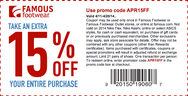 Famous Footwear: 15% off Printable Coupon