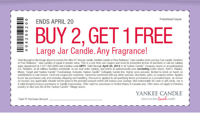 Yankee Candle: B2G1 Free Jar Candles Printable Coupon