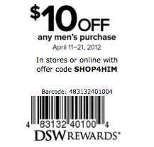 DSW: $10 off Mens Printable Coupon