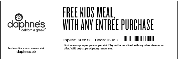 Daphne's Greek Cafe: Free Kids Meal Printable Coupon