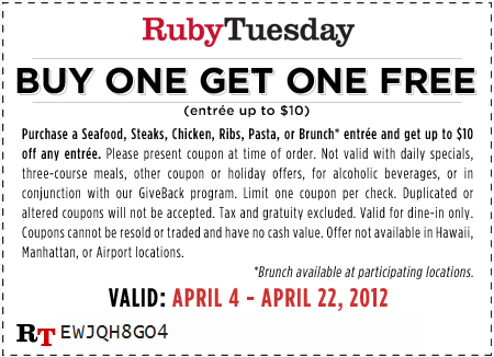 Ruby Tuesdays: BOGO Free Printable Coupon