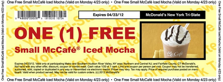 Free Small McCafe Iced Mocha In NY Tri-state Area McDonald&#8217;s Printable Coupon