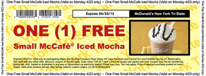 Mcdonalds: Free Small Iced Mocha Printable Coupon