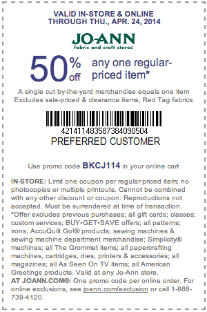 Joann.com: 50% off Item Printable Coupon