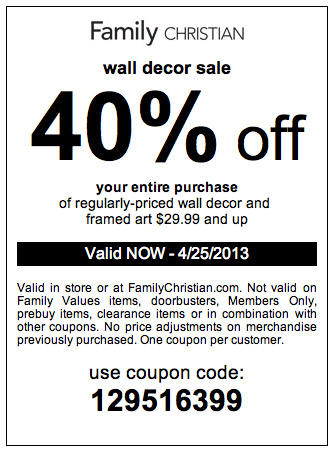Family Christian Stores: 40% off Wall Decor Printable Coupon