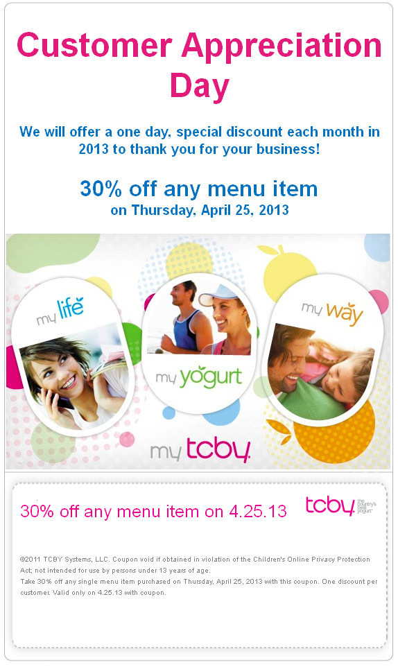 TCBY Promo Coupon Codes and Printable Coupons