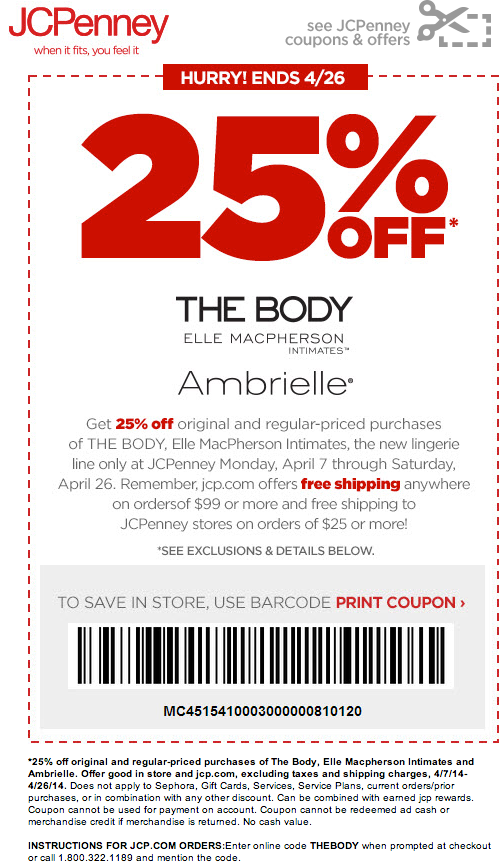 JCPenney: 25% off The Body Printable Coupon
