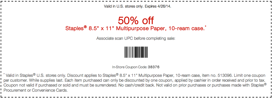 Staples: 50% off Multipurpose Paper Printable Coupon
