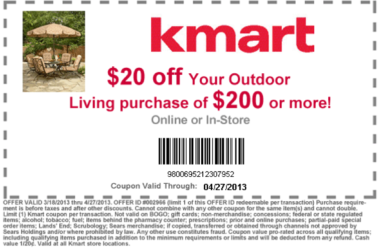 Kmart: $20 off $200 Outdoor Living Printable Coupon
