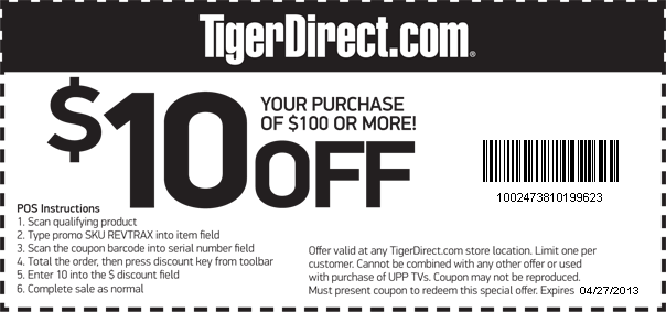 TigerDirect: $10 off $100 Printable Coupon