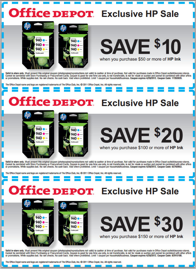 Office Depot 1030 off HP Ink Printable Coupon