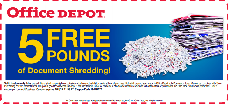 Office Depot: Free Paper Shredding Printable Coupon