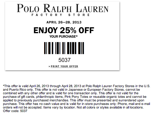 Ralph Lauren: 25% off Printable Coupon