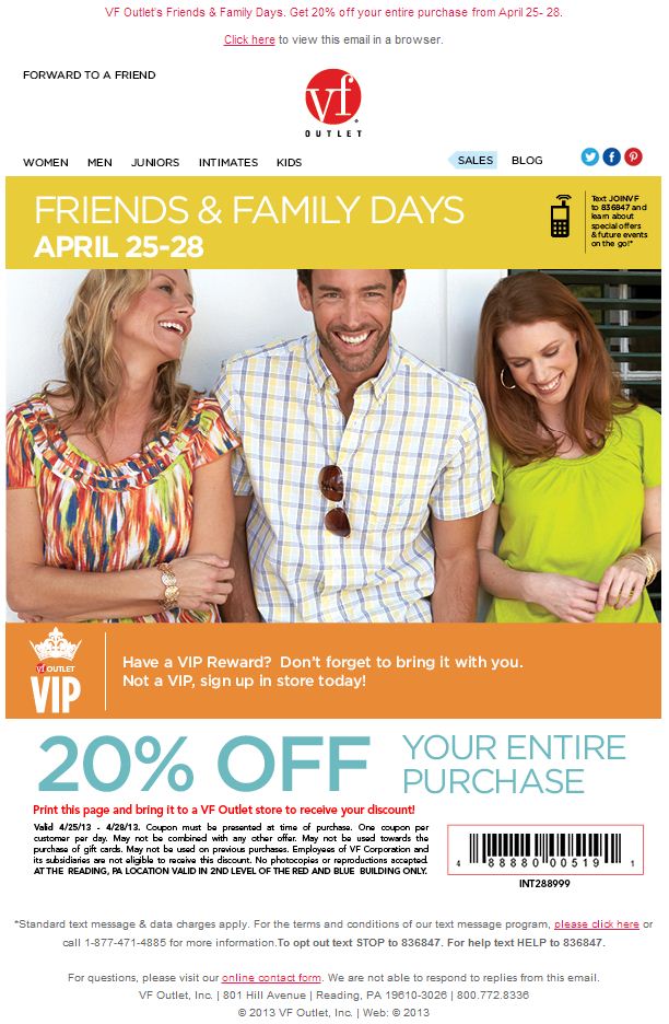 Vanity Fair Outlet: 20% off Printable Coupon