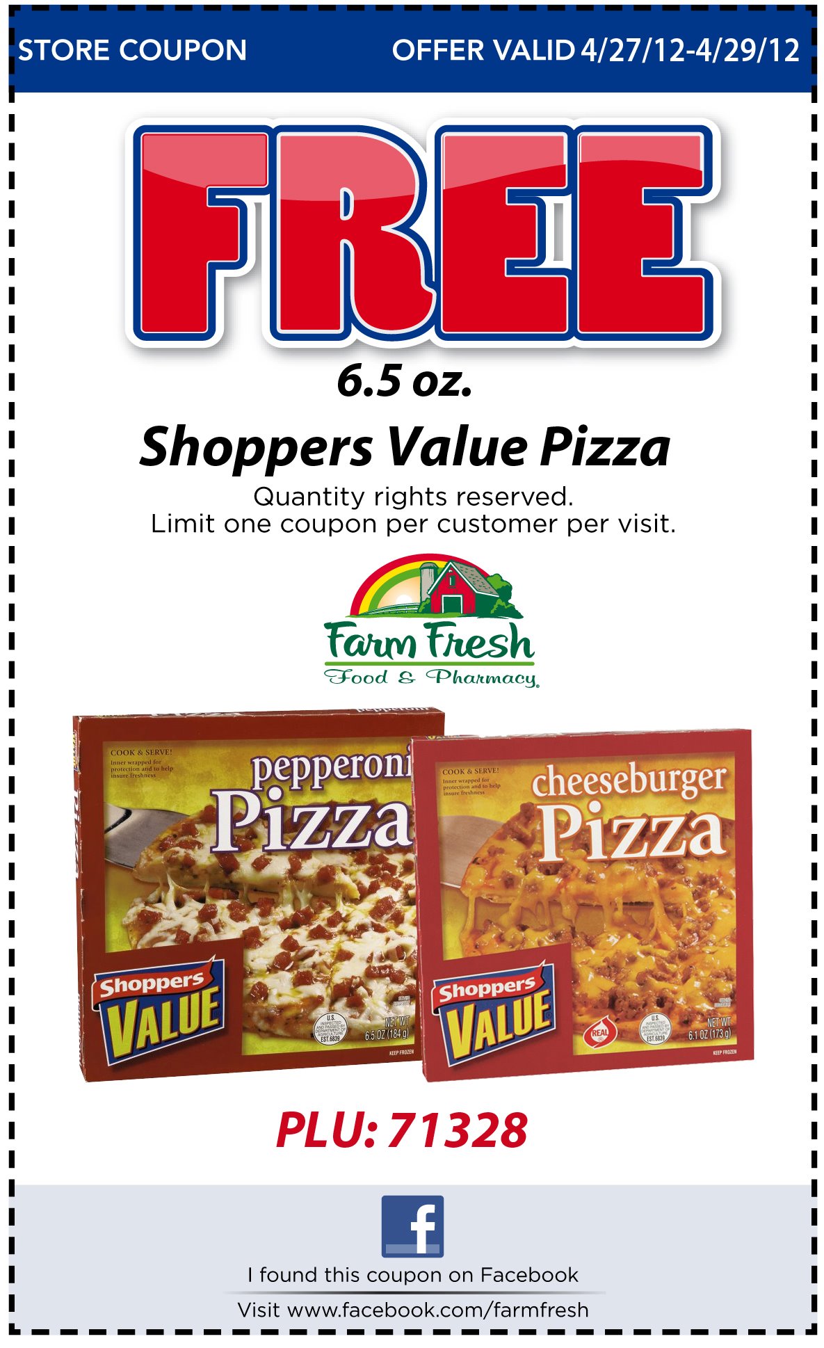 Farm Fresh: Free Shoppers Pizza Printable Coupon