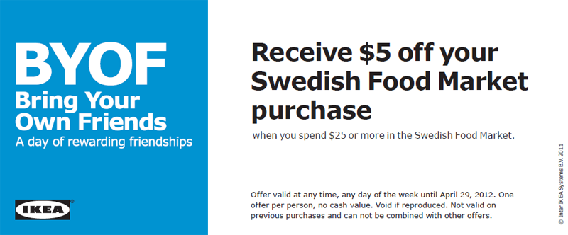 IKEA: $5 off Food Printable Coupon