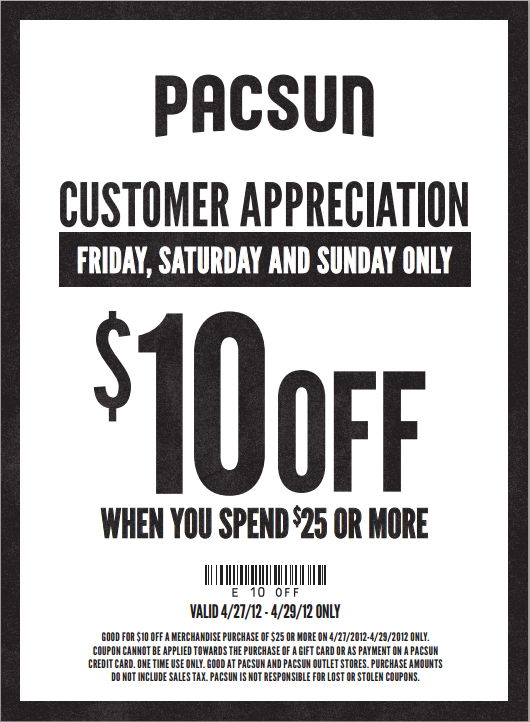 PacSun: $10 off $25 Printable Coupon