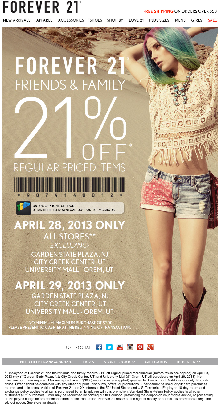 Forever 21 Coupon InStore Printable