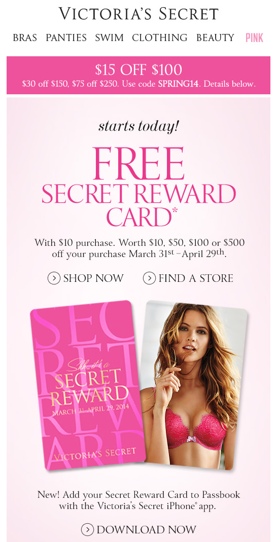 Victoria's Secret: Free Reward Card Printable Coupon