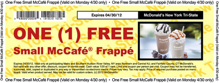 Free Small McCafe Frappe, In Tri-state Area McDonald&#8217;s Printable Coupon