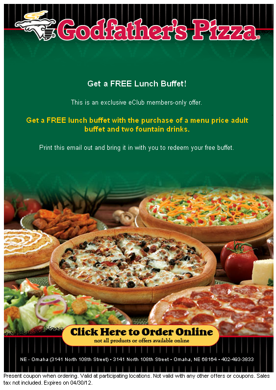Godfather's Pizza: Free Lunch Buffet Printable Coupon