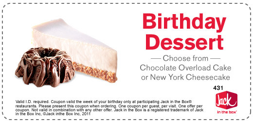 Jack in the Box: Free Birthday Dessert Printable Coupon