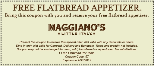 Maggianos: Free Flatbread Printable Coupon