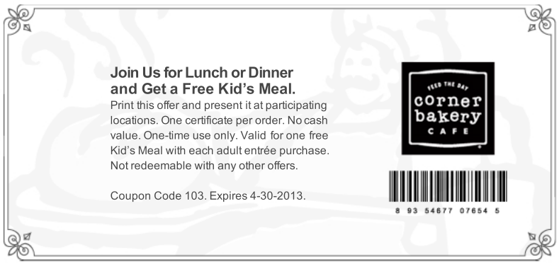 Corner Bakery Cafe Promo Coupon Codes and Printable Coupons