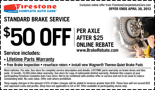 Firestone 50 Off Brake Service Printable Coupon