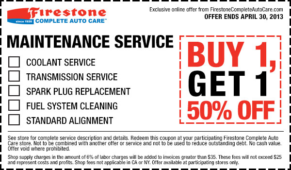 Firestone: BOGO 50% off Maintenance Printable Coupon