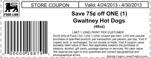 Food Lion: $.75 off Gwaltney Hot Dogs Printable Coupon