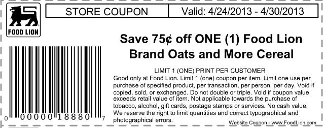 Food Lion: $.75 off Oats Printable Coupon