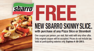 Sbarro: Free Skinny Slice Printable Coupon
