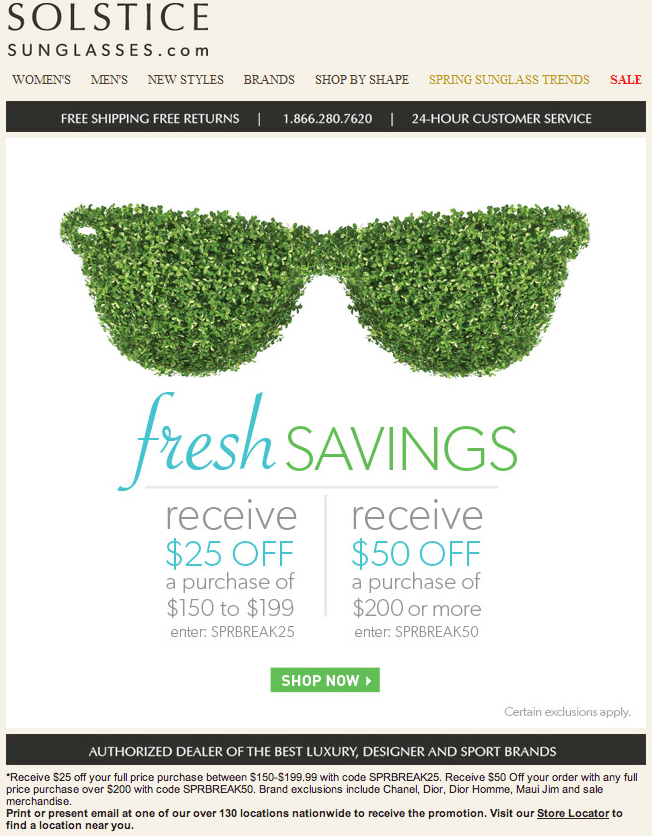 Solstice Sunglasses: $25-$50 off Printable Coupon