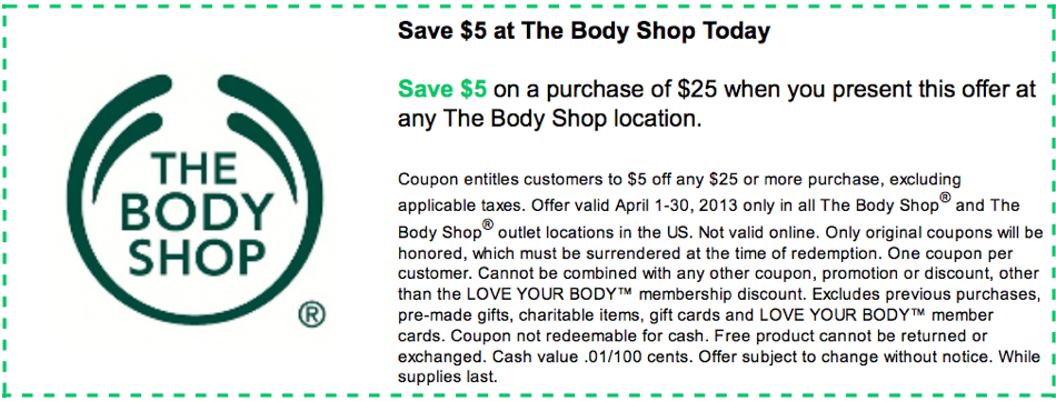 The Body Shop: $5 off $25 Printable Coupon