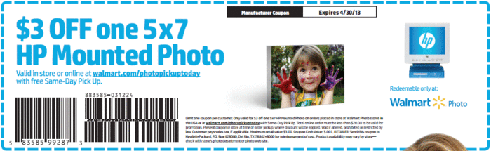 Wal-Mart.com: $3 off HP Mounted Photo Printable Coupon