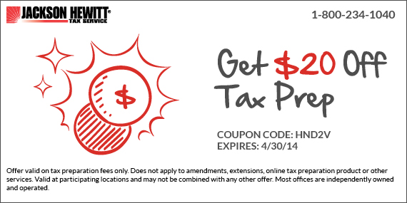 Jackson Hewitt: $20 off Tax Prep Printable Coupon