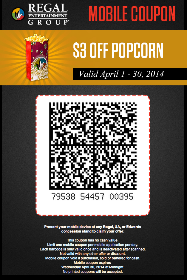 Regal Cinema: $3 off Popcorn Printable Coupon