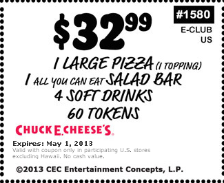 Chuck E Cheese: $32.99 Meal Printable Coupon