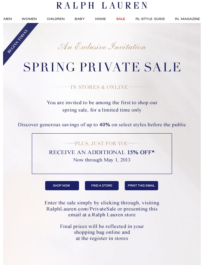 Ralph Lauren: 15% off Printable Coupon