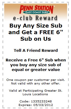 Penn Station East Cost Subs Promo Coupon Codes and Printable Coupons